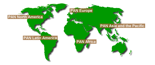Weltkarte mit den Pan Regionalzentren